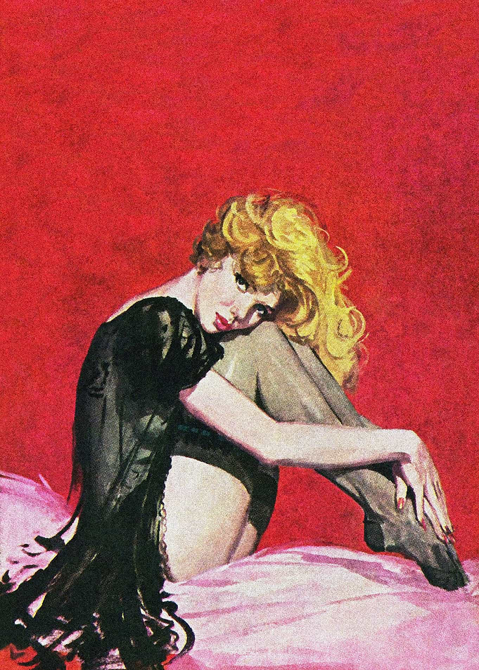 Blonde girl on bed pulp