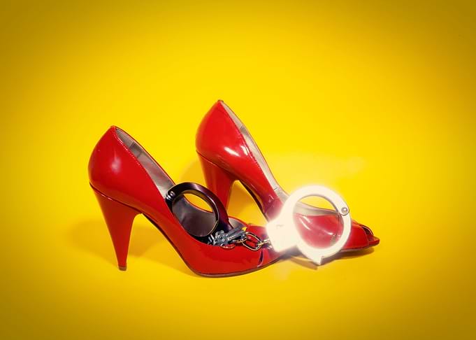 Shoes red handcuffs shiny