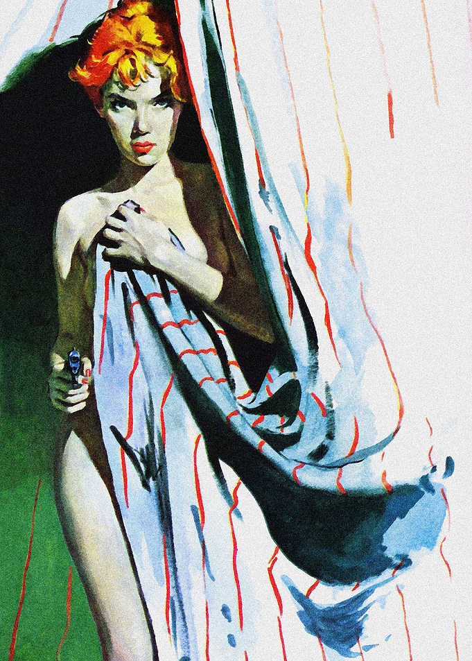 Nude girl with gun pulp
