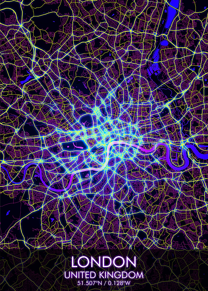 LONDON Night City Map