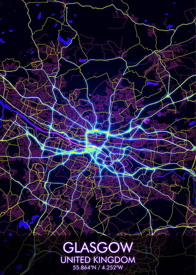 Glasgow Night City Map
