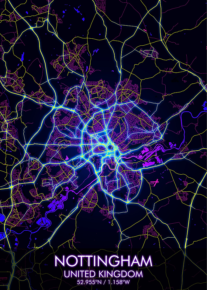 Nottingham Night City Map
