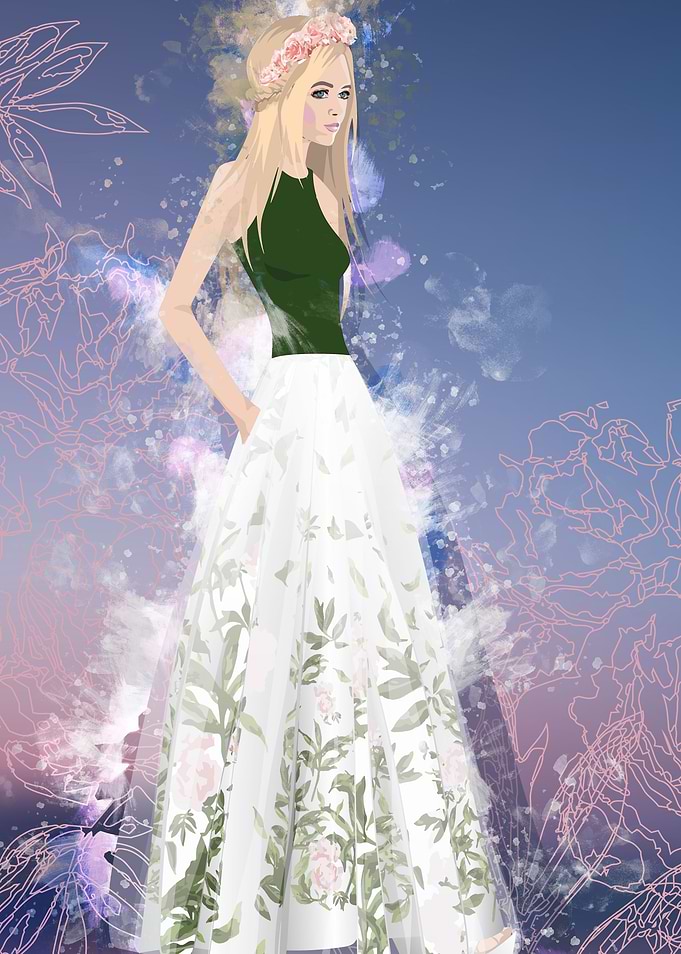 Blonde model in long dress
