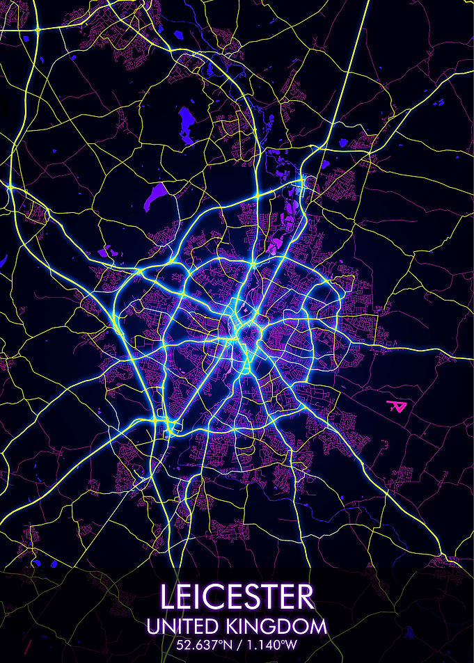 Leicester Night City Map