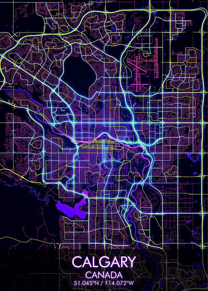 CALGARY Night City Map
