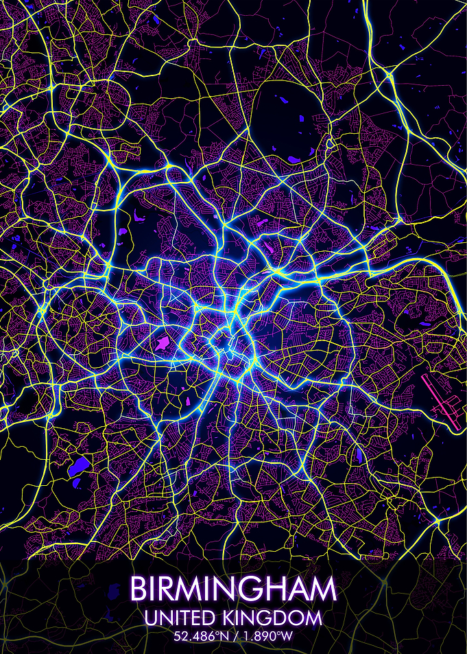 Birmingham Night City Map