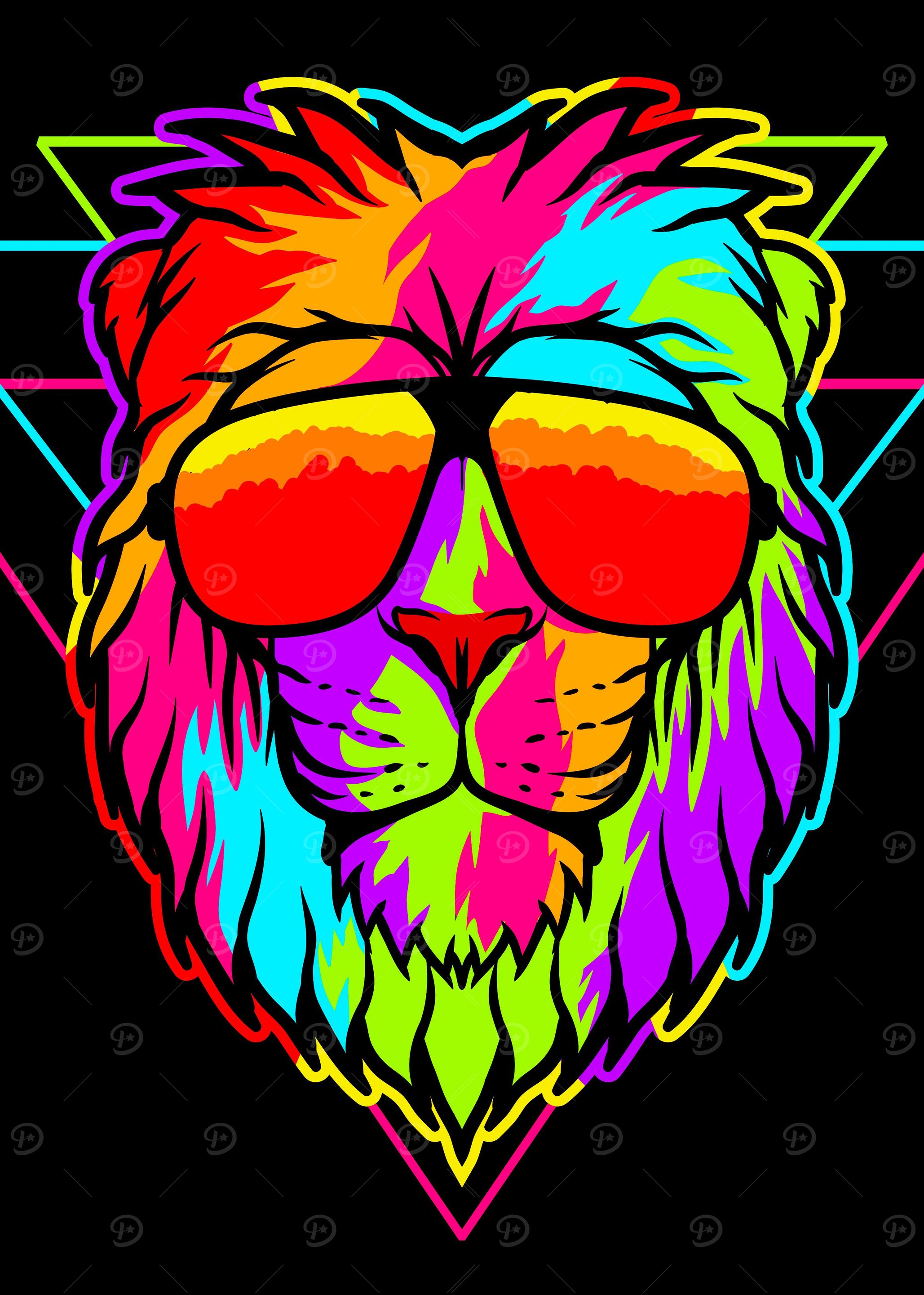 The colorful lion head art