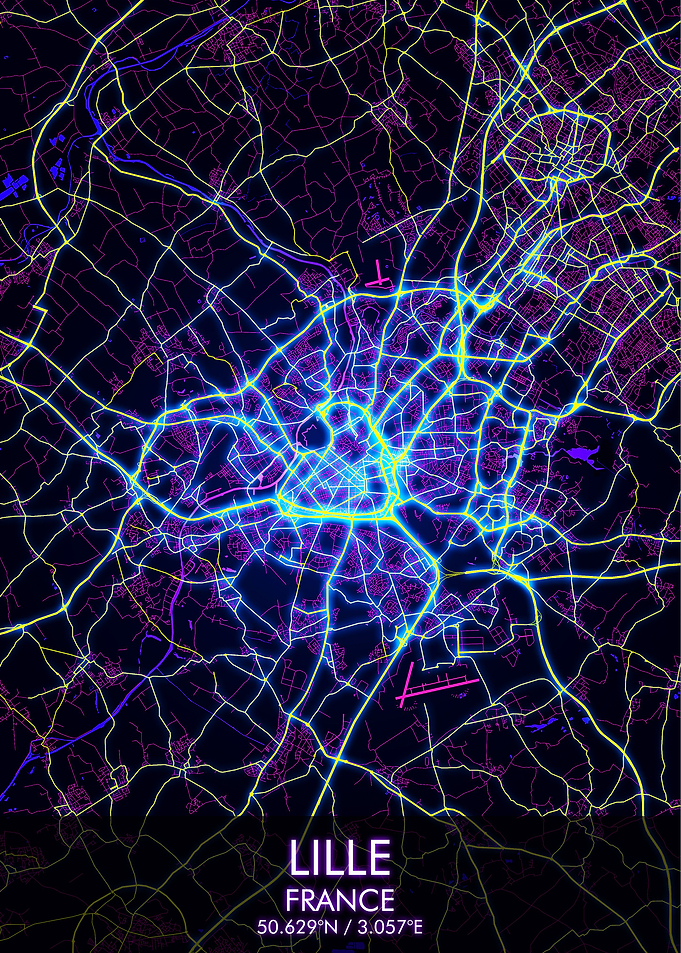 Lille Night City Map