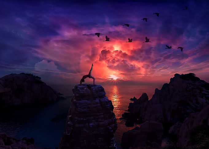 Yoga position and sunset