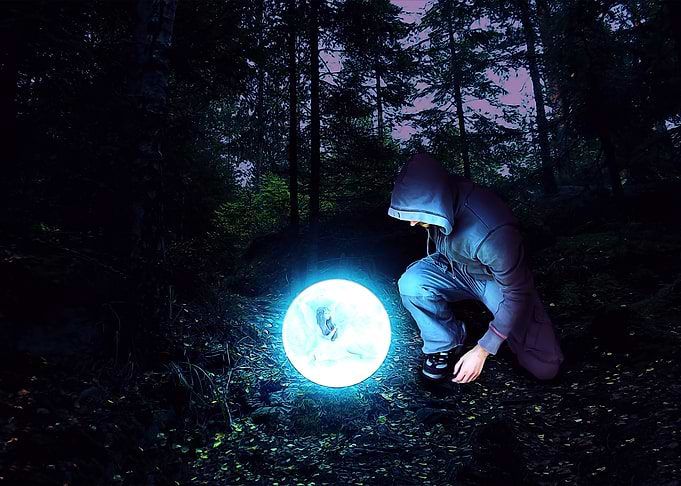 Man and sphere with fairy