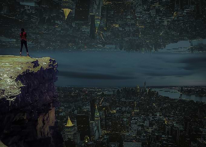 Woman and twin city