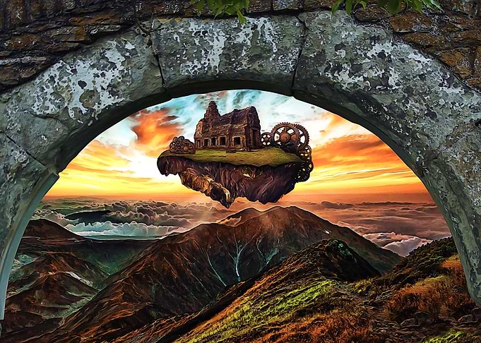 Flying house with gears