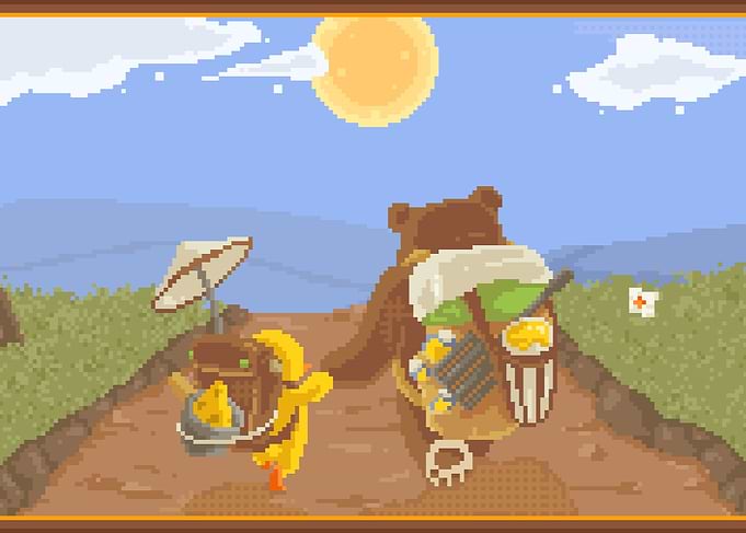 Duck and Bear on a hike