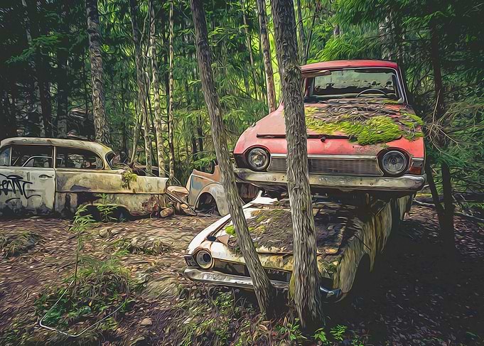 Oldtimer at a car cemetery