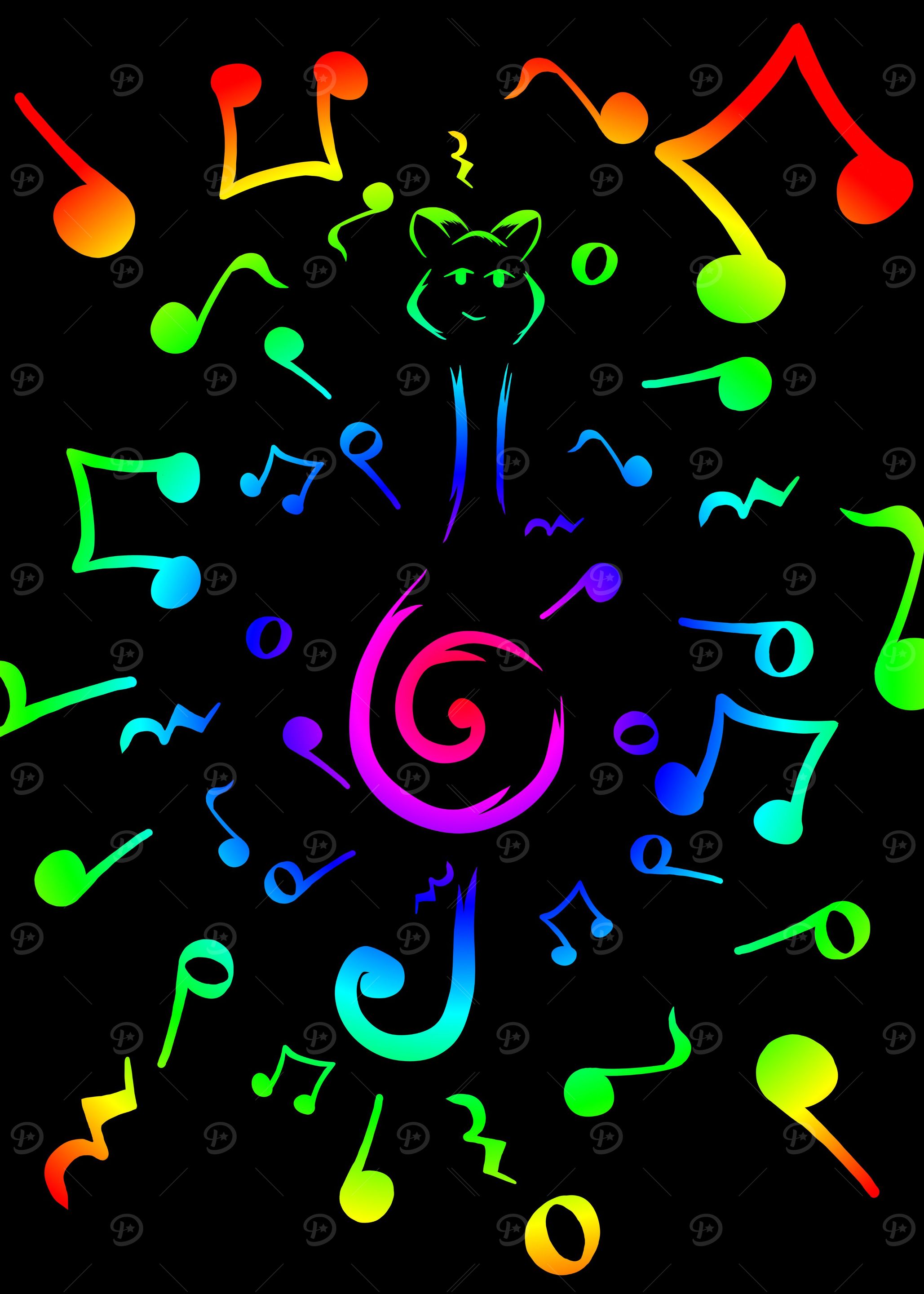 Colorful notes and clef