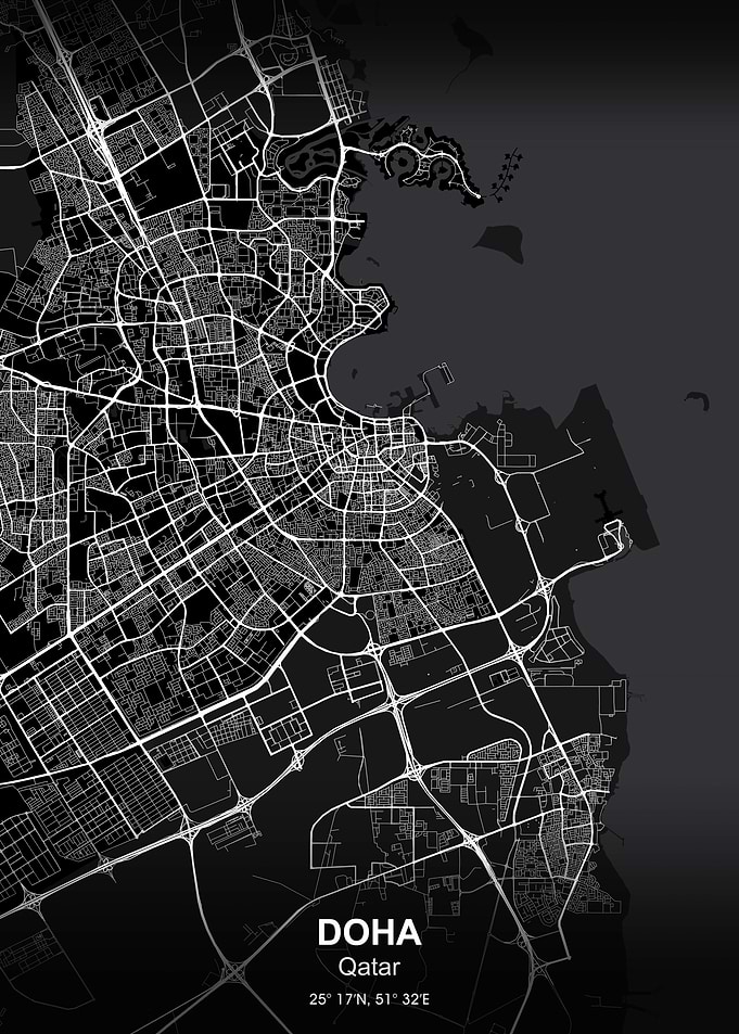 doha qatar city map black