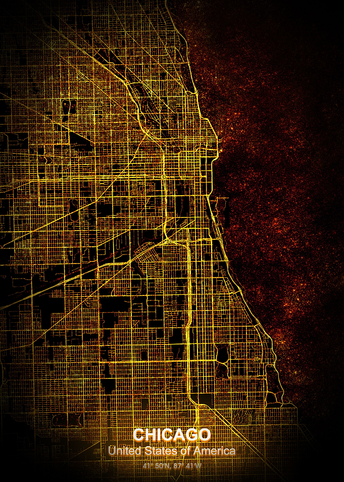 chicago city night map