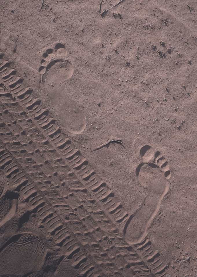 Footprints in grey Sand
