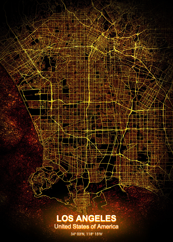 los angeles city night map