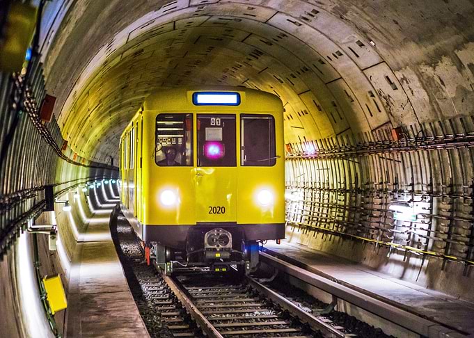 train yellow tunnel
