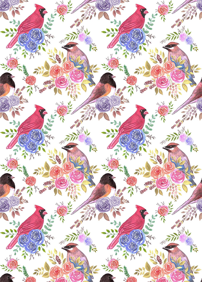 Cardinals juncos on roses
