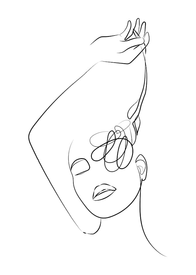 Face In Flowers Line Art