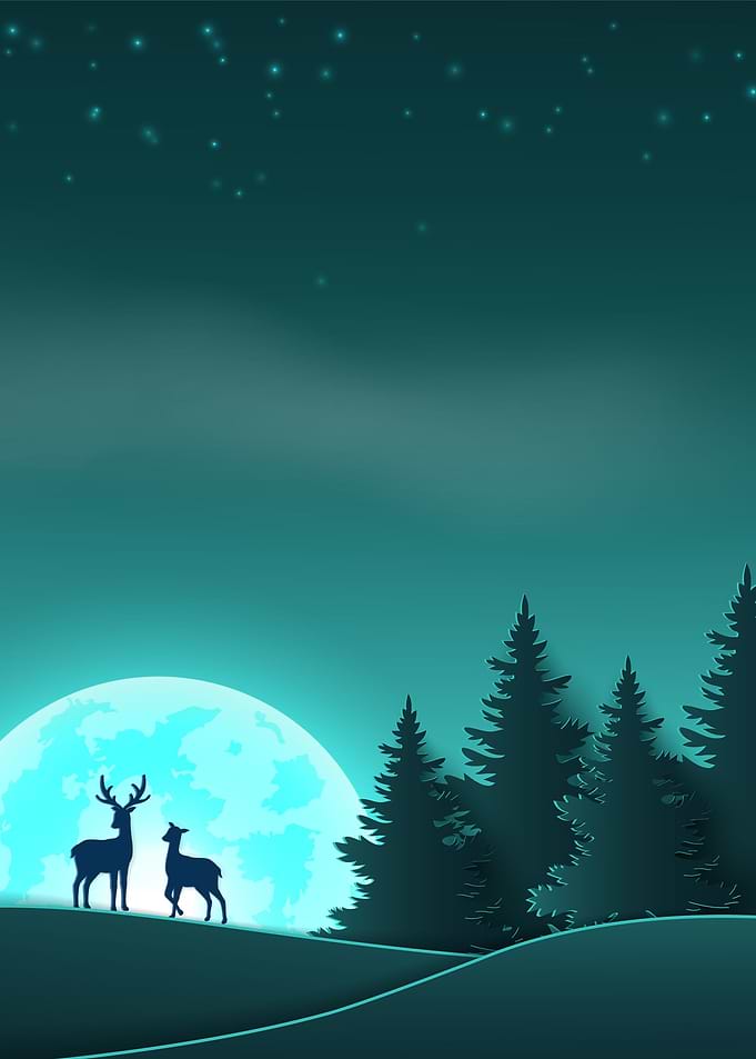 landscape moon and deer