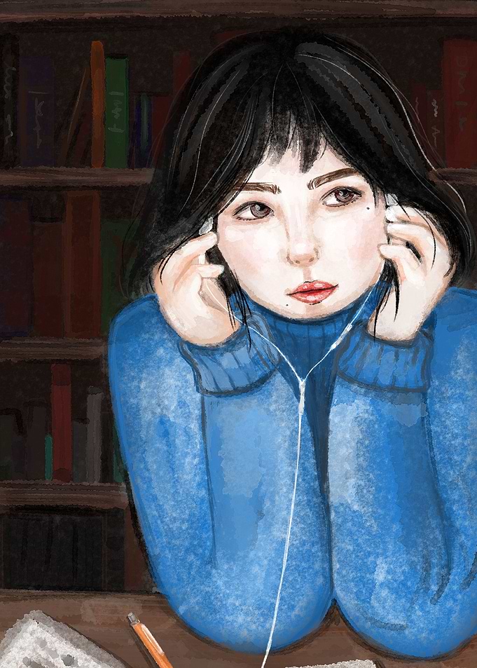Korean Girl in library