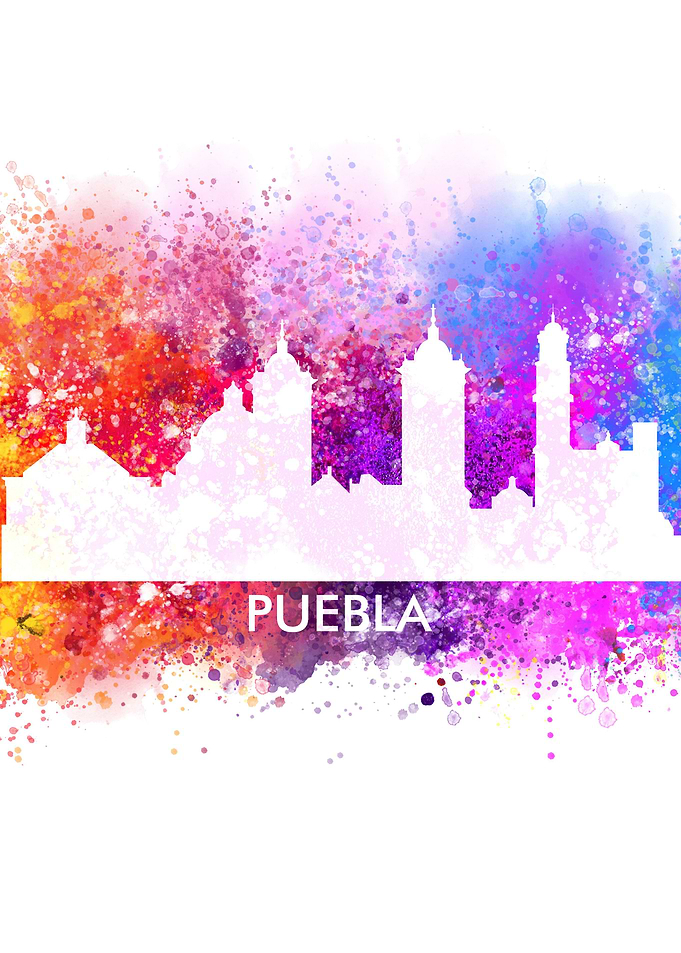 puebla watercolor skyline