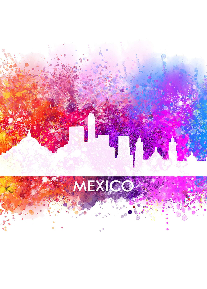 mexico watercolor skyline