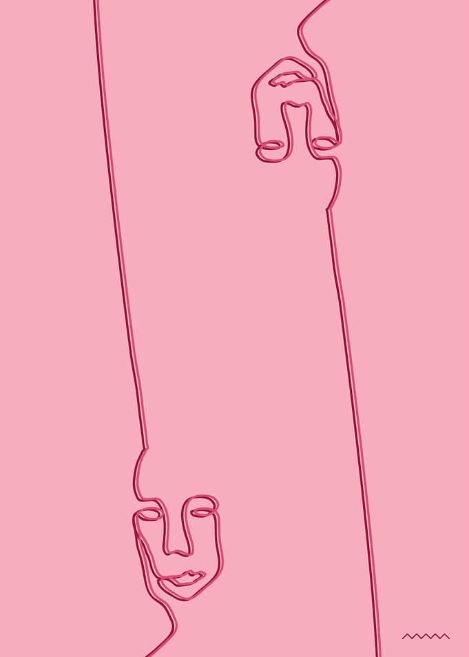one line faces pink