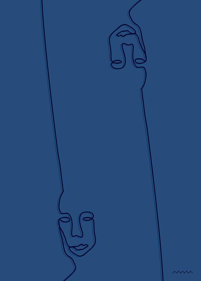 one line faces blue