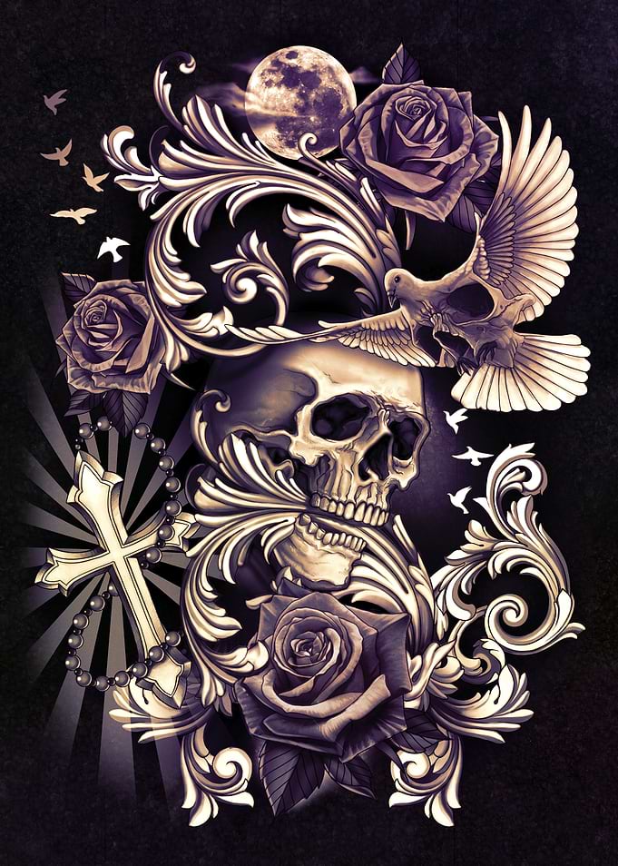 Skull with Dove Filigree