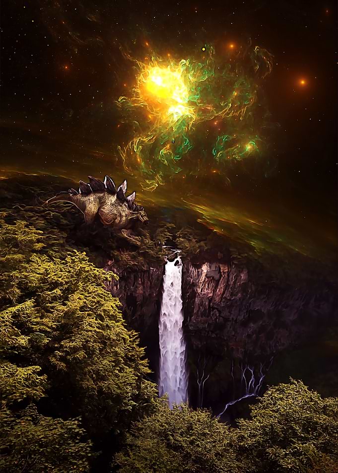Dinosaur and nebula