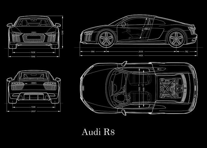 Audi R8 2016 Blueprint