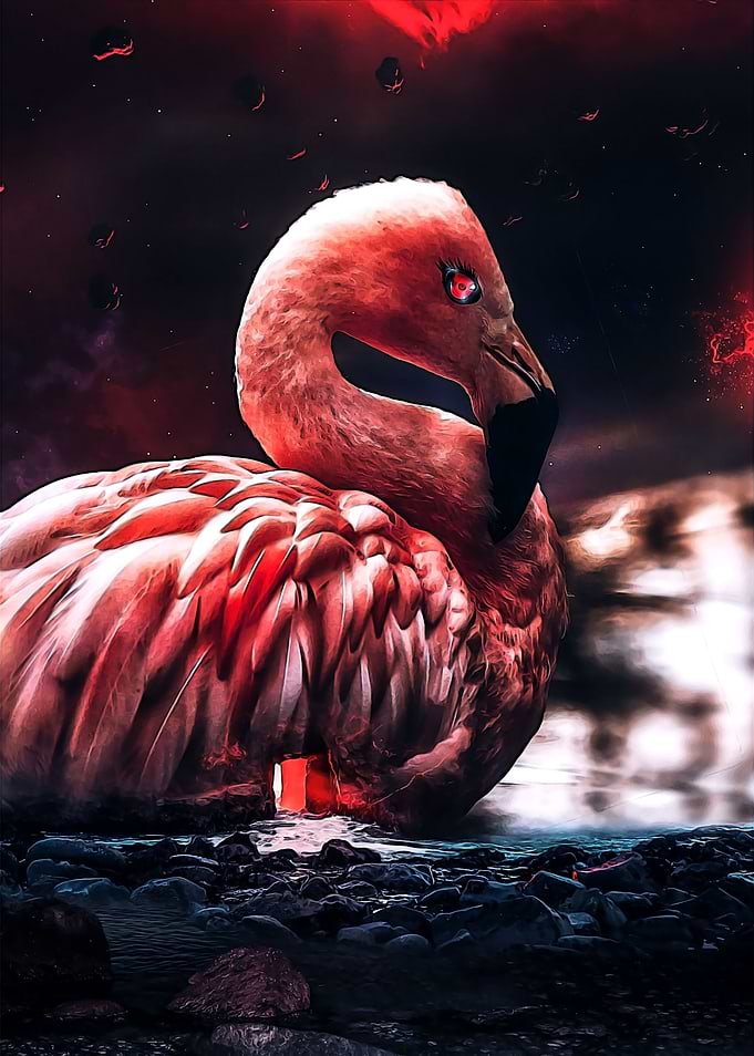 Door and flamingo