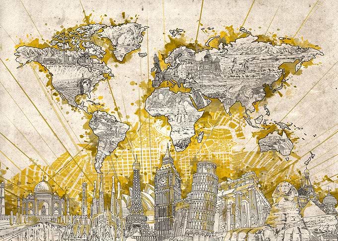 world map landmark vintage