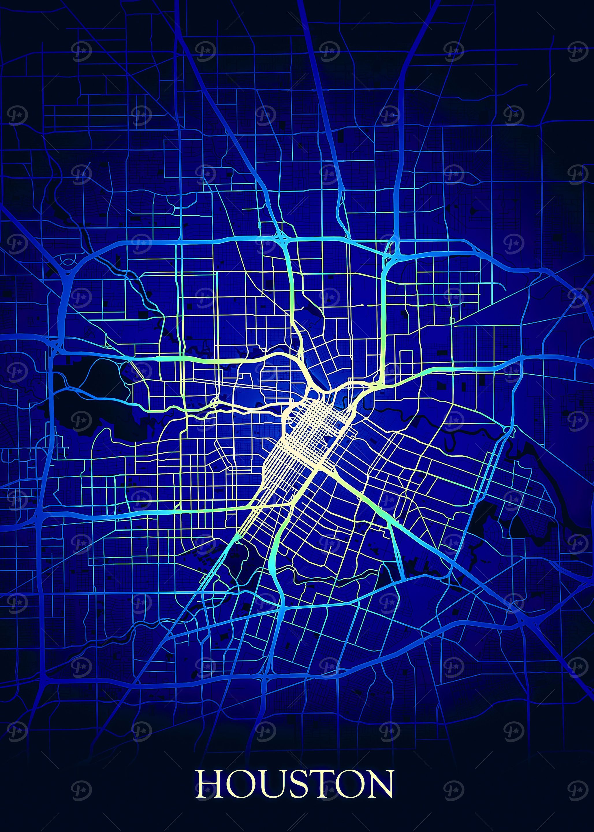 Houston Classic Blue Map