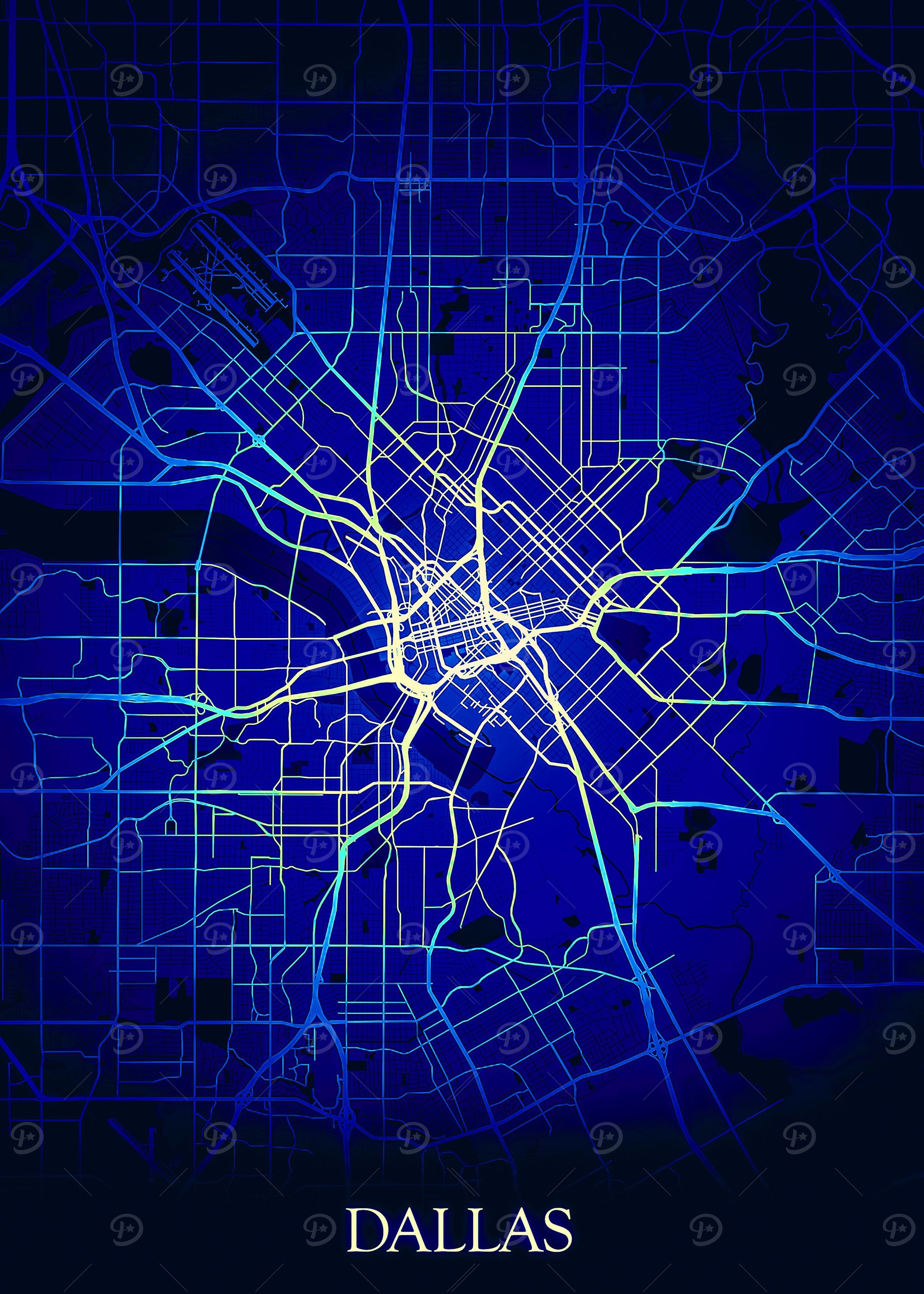 Dallas Classic Blue Map