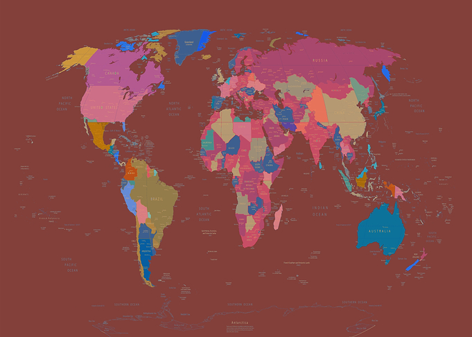 world map political red