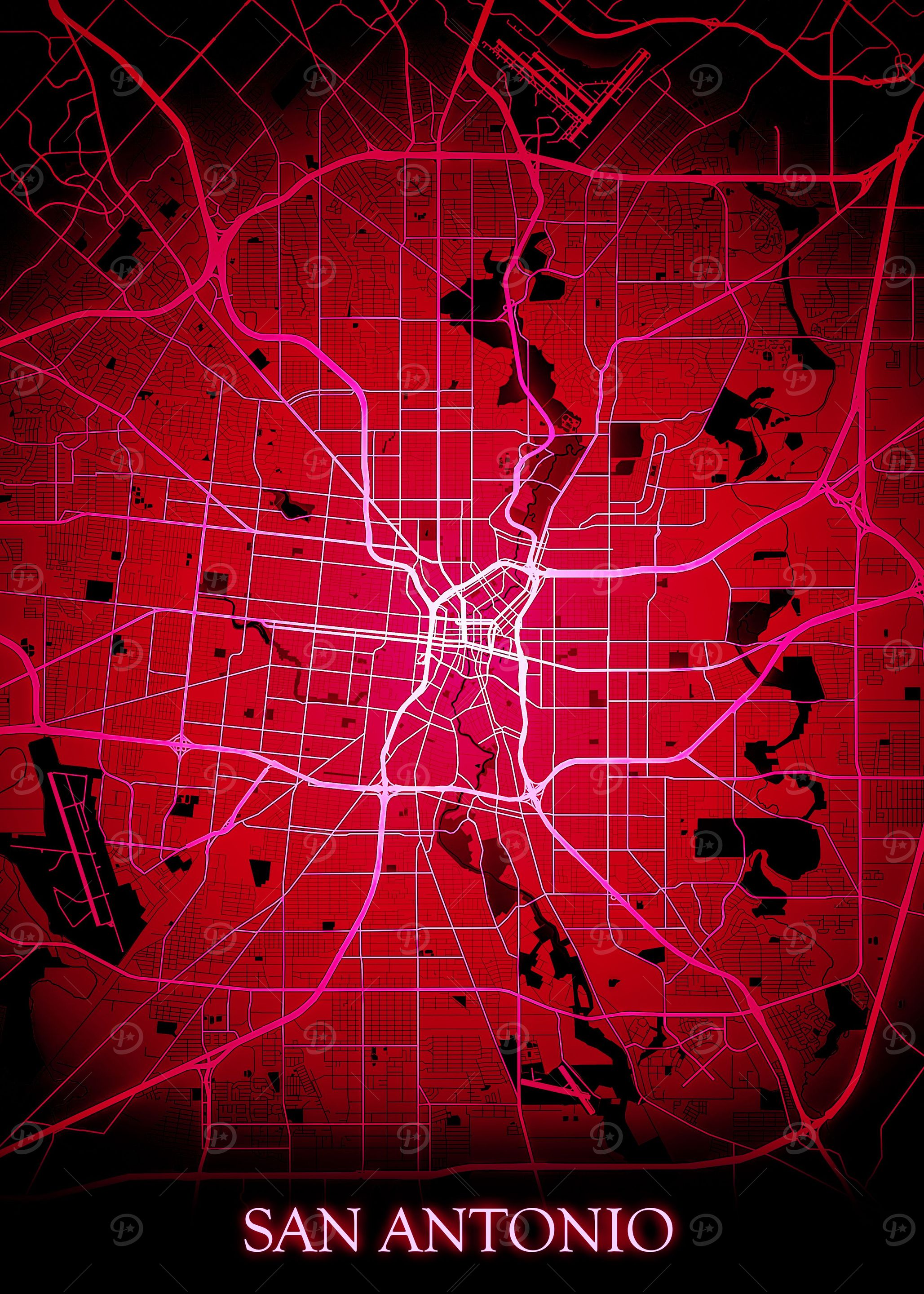 San Antonio Texas red map