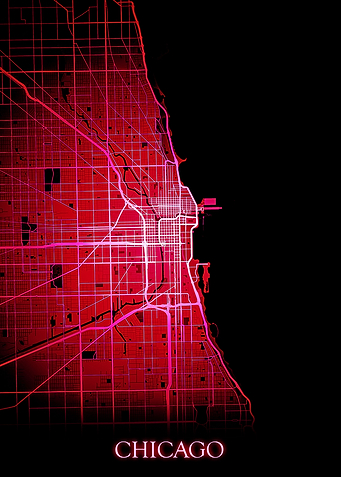 Chicago Illinois Red Map