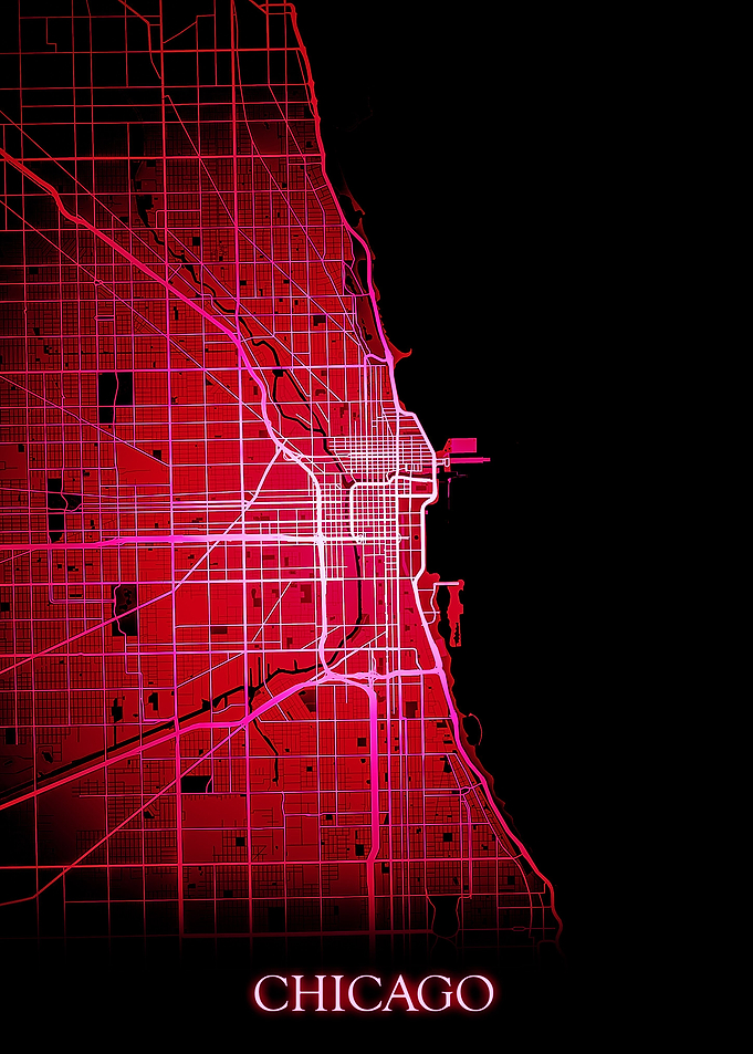 Chicago Illinois Red Map