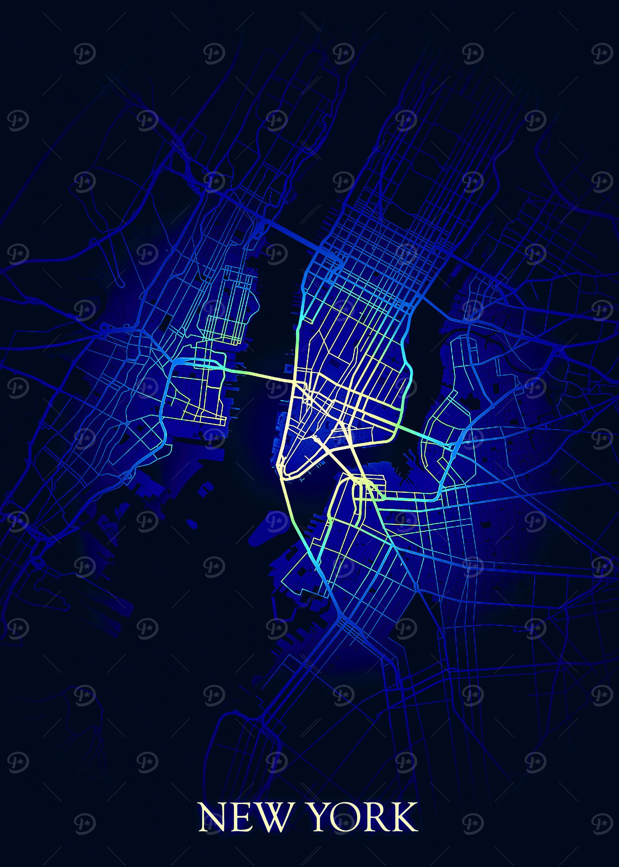 New York Classic Blue Map