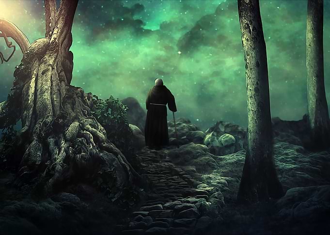 Monk in a fairy forest