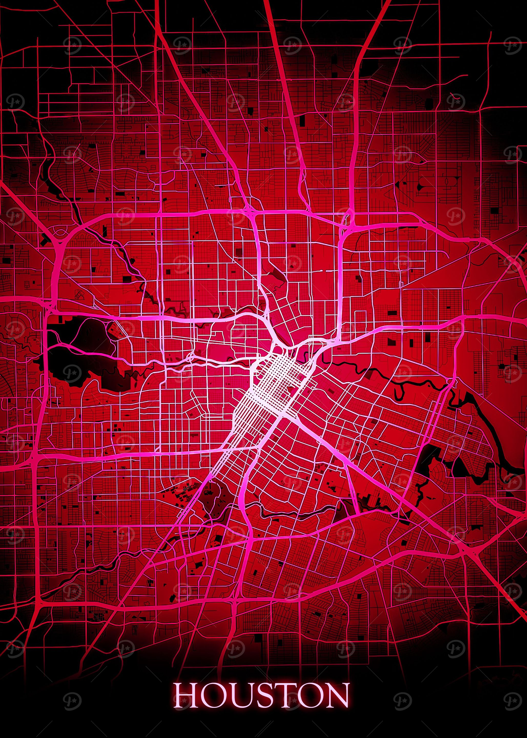Houston Texas Red Map