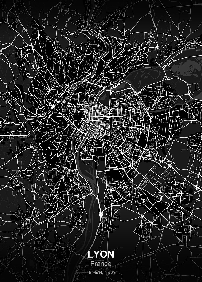 lyon city map black