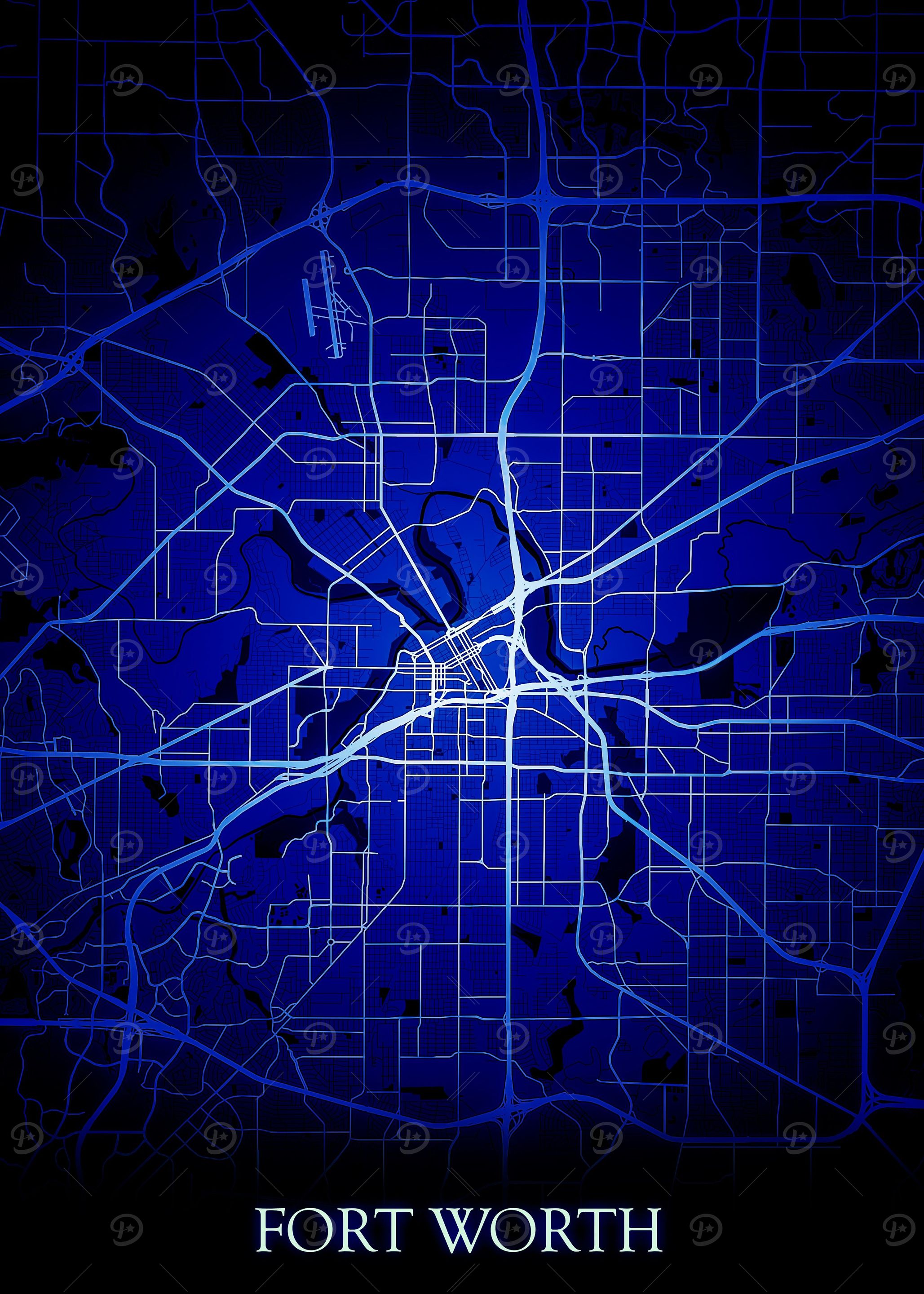 Fort Worth Blue Map