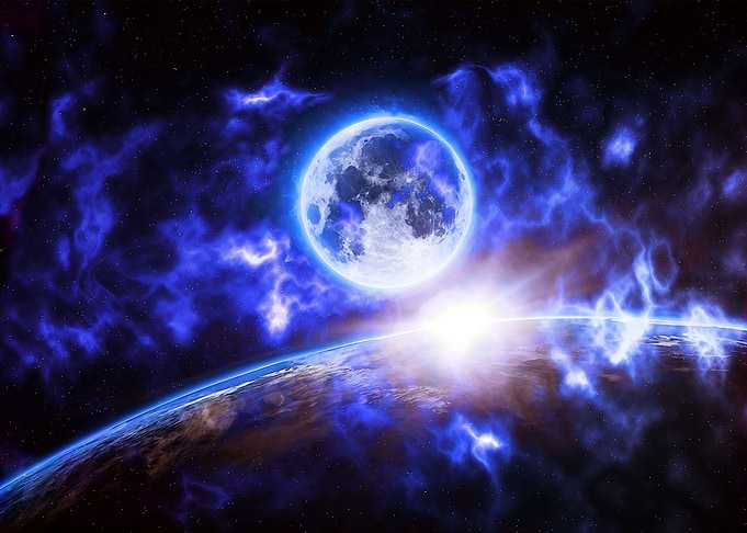 Earth and moon with mist