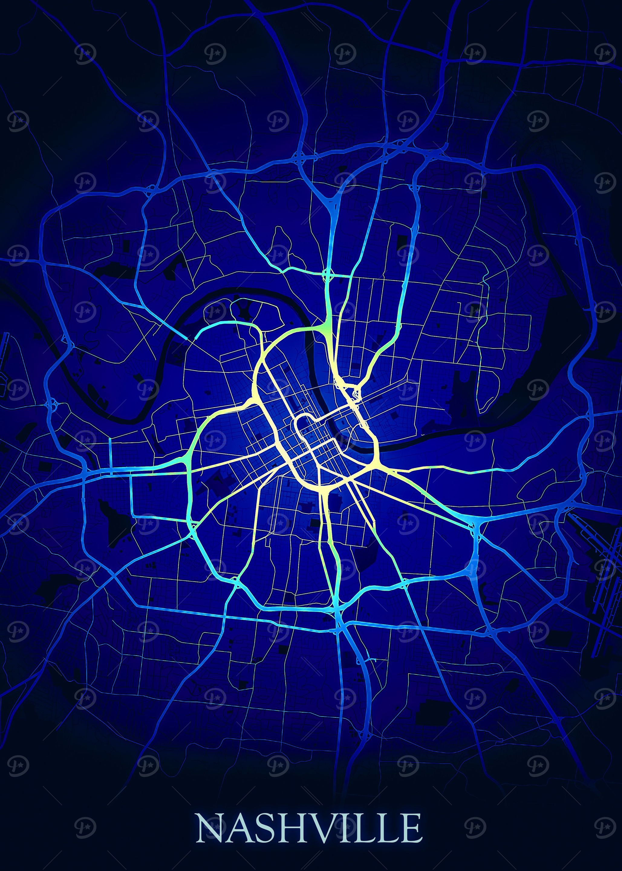 Nashville Night Blue Map